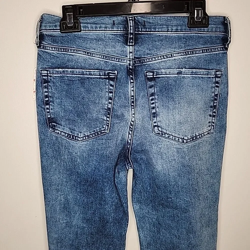 NWT Free People Womens Jeans Size 28 High Rise Busted Knee Skinny Jeans Blue 28